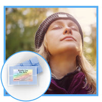 Thumbnail for Person inhaling a deep breath with a product inset labeled 'Breathe Easy Wax Melts' outdoors.