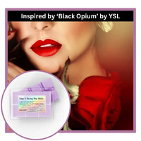 Thumbnail for Edgy and Daring wax melts inspired by 'Black Opium' by YSL with a close-up of a woman's lips wearing red lipstick.