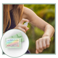 Thumbnail for Person applying insect repellent spray with inset repellent wax melts in the corner.