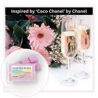 Thumbnail for Parisian Heart wax melts with pink flowers and champagne glasses, inspired by Coco Chanel.