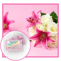 Thumbnail for Sheer Lily & Rose wax melts packaging with pink and white flowers on a pink background