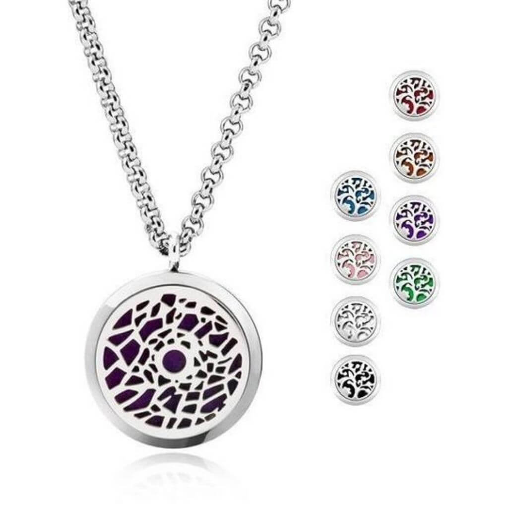 Aromatherapy Necklace - Silver Essential Oil Flower Pendant