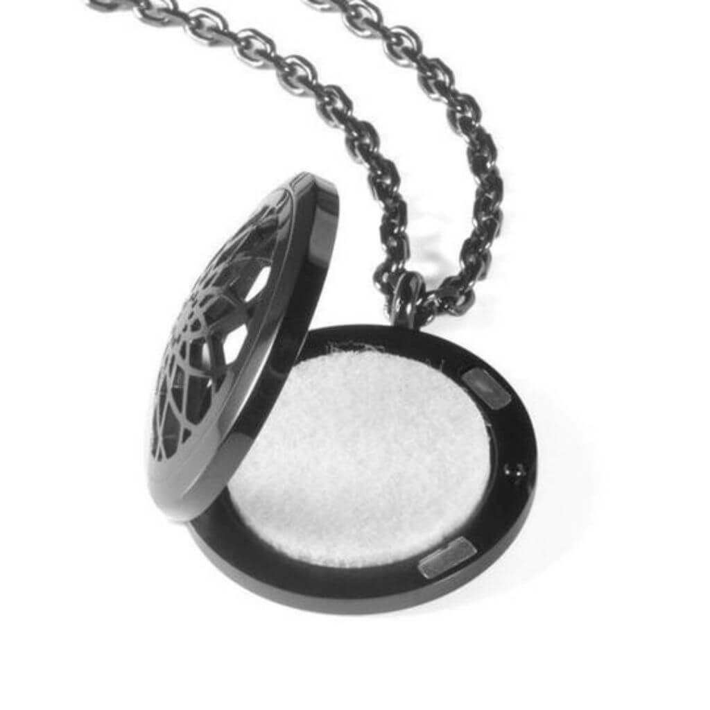 Black Aromatherapy Necklace - Flower Essential Oil Pendant in NZ